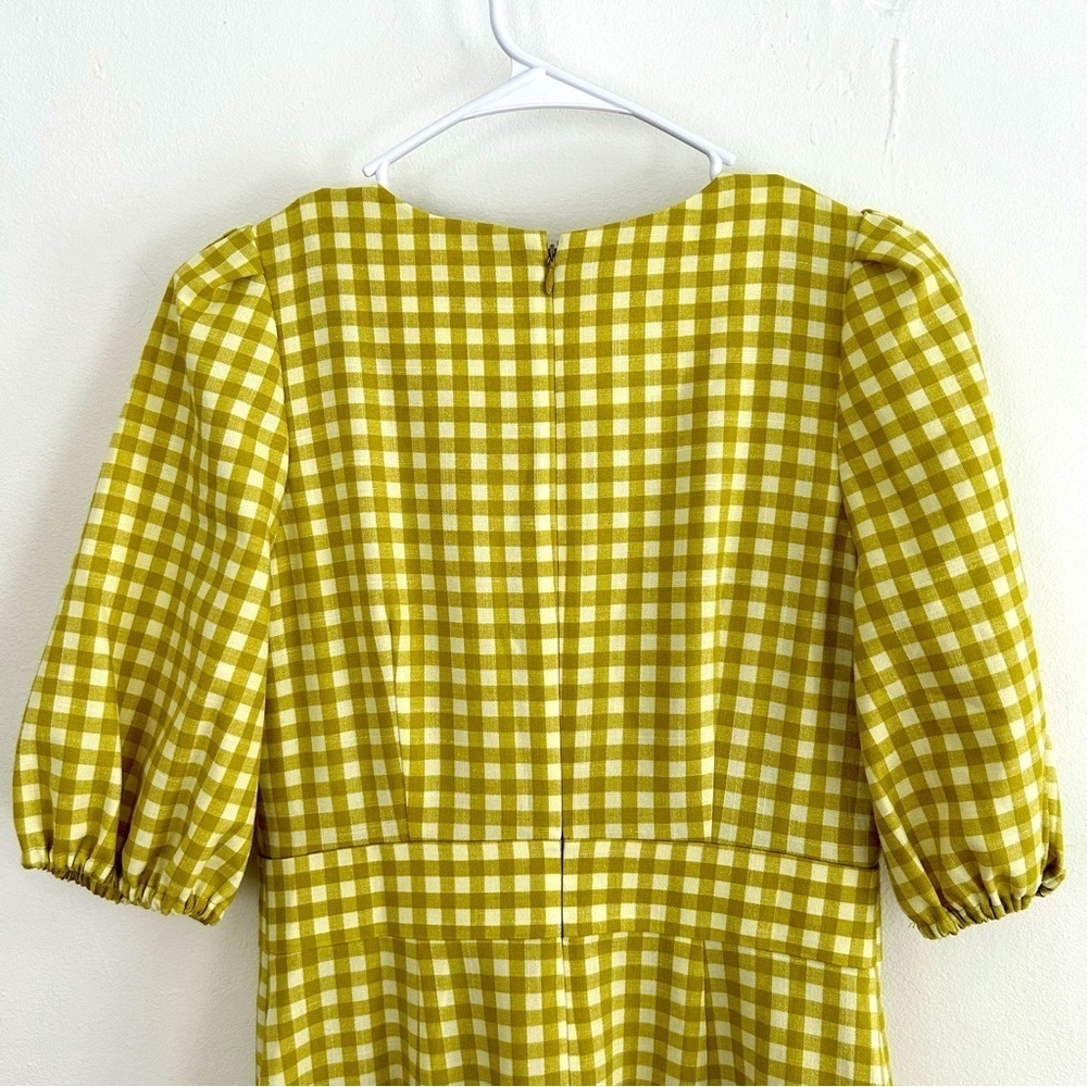 Ann Taylor Green/Yellow Gingham Tiered Puff Sleeve Midi Dress, V-Neck, Size 2 - Picture 5 of 6